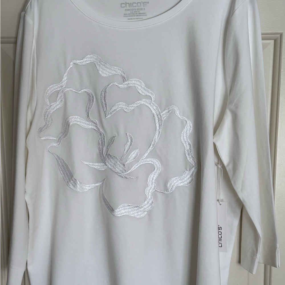 Brand new Chicos embroidered 3/4 T shirt